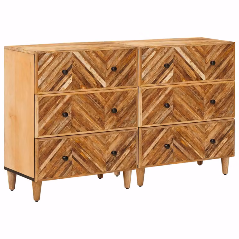 Set di 2 armadi da stoccaggio vidaXL in legno di mango marrone con ante a battente e cassetti interni, L: 60 cm, P: 33,5 cm, H: 75 cm