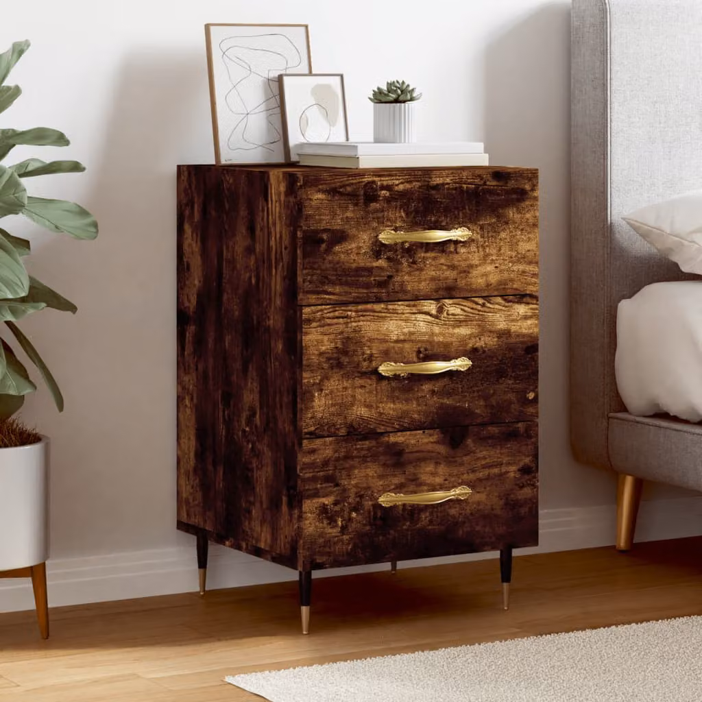 Comodino sospeso vidaXL in legno multistrato Rovere Fumo e metallo, L/P/H: 40 x 40 x 66 cm