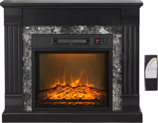 Camino Elettrico da Terra con Timer, Fiamma e Temperatura Regolabile, 80x21.6x67.8 cm, Nero