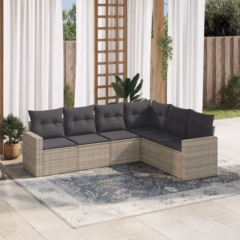 vidaXL Set Divano da Giardino a L in Polyrattan Grigio con Cuscini Imbottiti e Coperture Rimosse