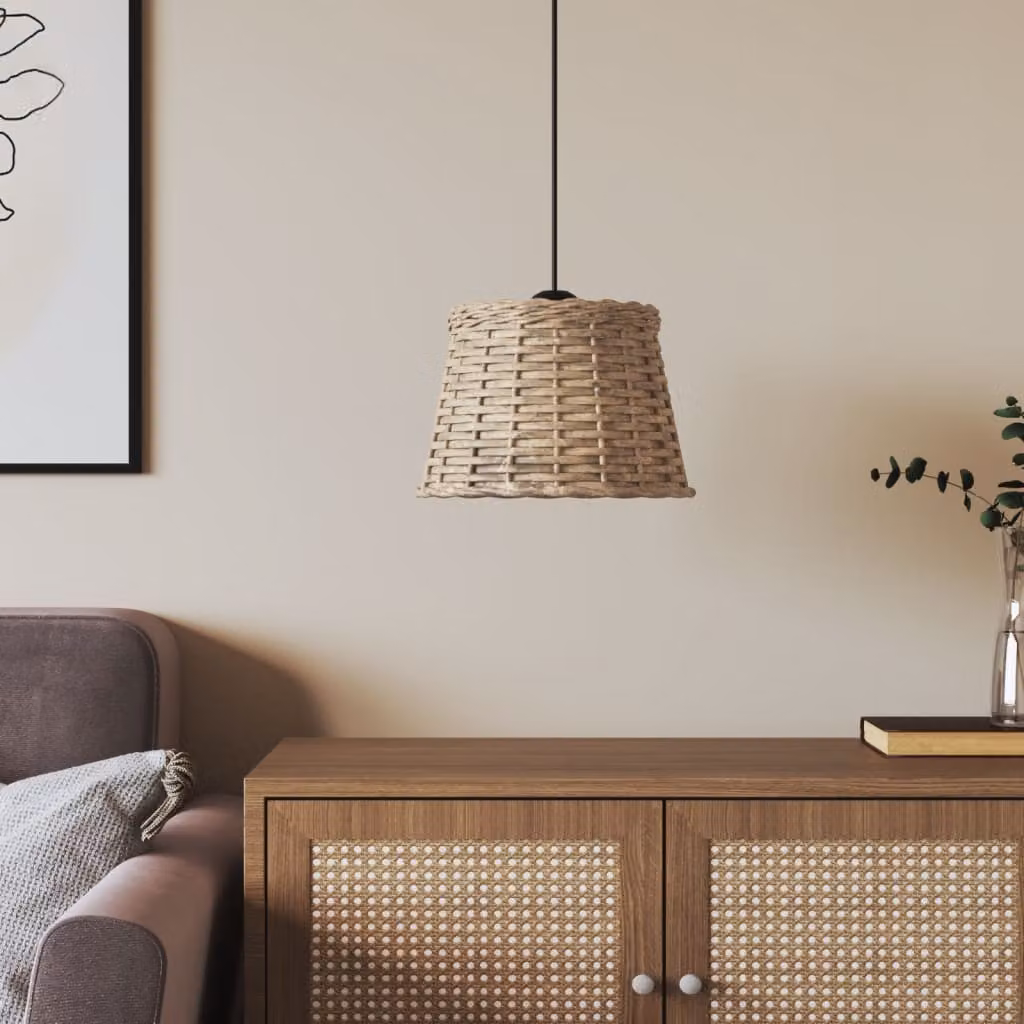 Paralume da Soffitto boho in Vimini e Metallo Marrone vidaXL, Ø 25 cm x H 17 cm, Attacco E27