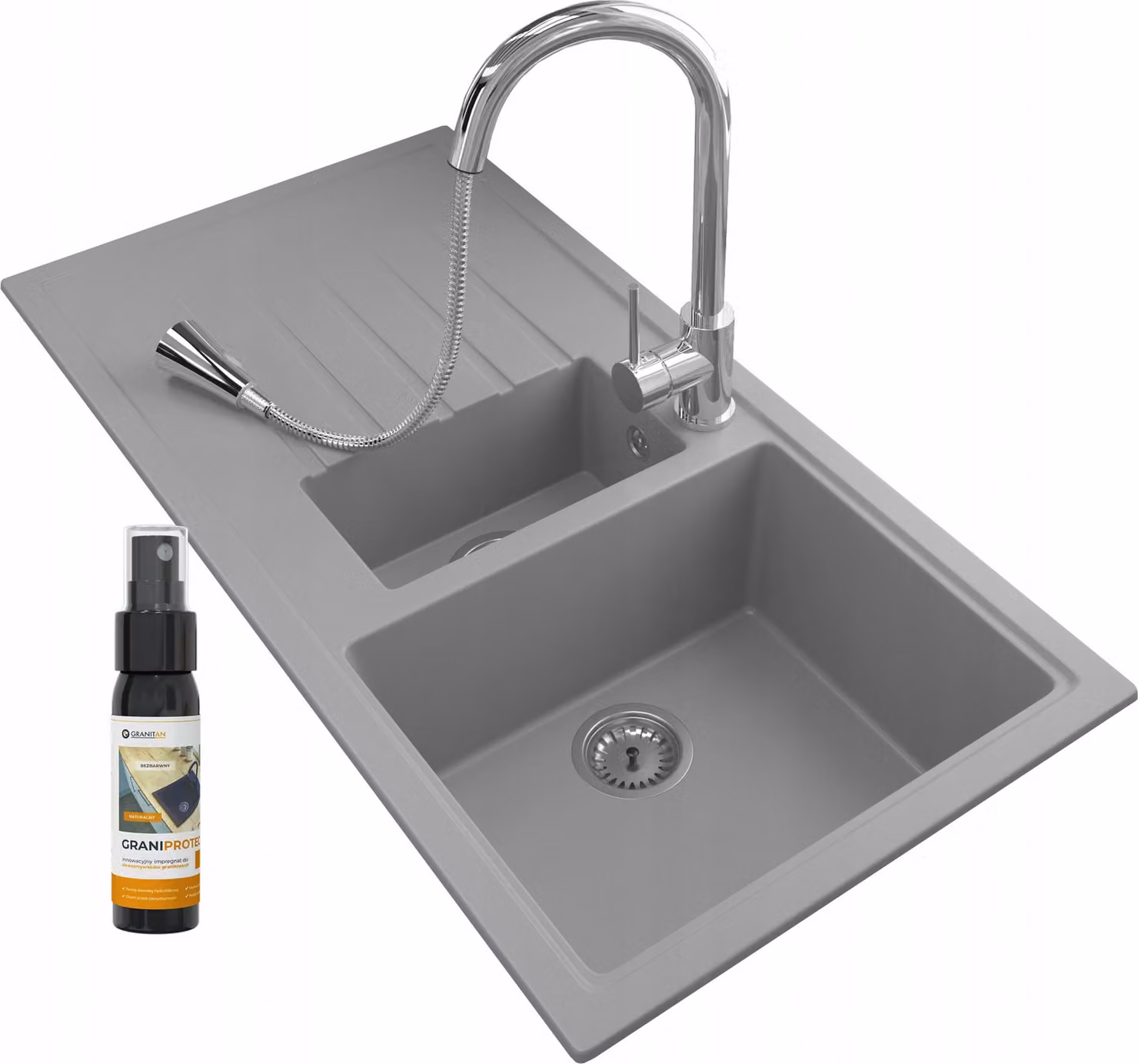 Granitan - Lavabo da appoggio - con rubinetteria e sifone - montaggio a parete - piano lavabo
