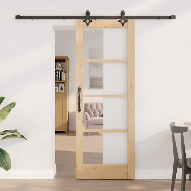 Porta scorrevole moderna vidaXL ORKDAL in legno e vetro, L: 73,5 cm, H: 198,5 cm, Marrone, Nero e Trasparente