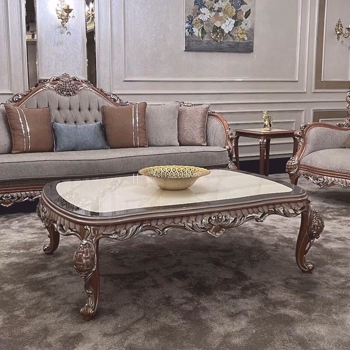 Casa Padrino tavolino barocco crema / nero / marrone / argento - Mobili barocchi