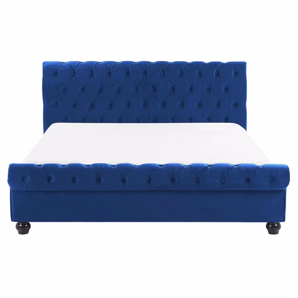 Letto Beliani con rivestimento in velluto blu e gambe in legno nero stile glamour L/P: 160 x 200 cm – 2