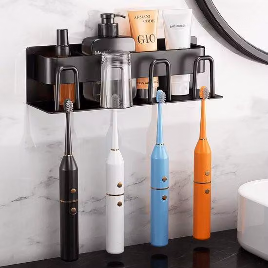 Supporti elettrici per spazzolini da denti, senza foratura, supporti da parete, set, per la stanza, in alluminio, nero, robusti, bagno, conservazione
