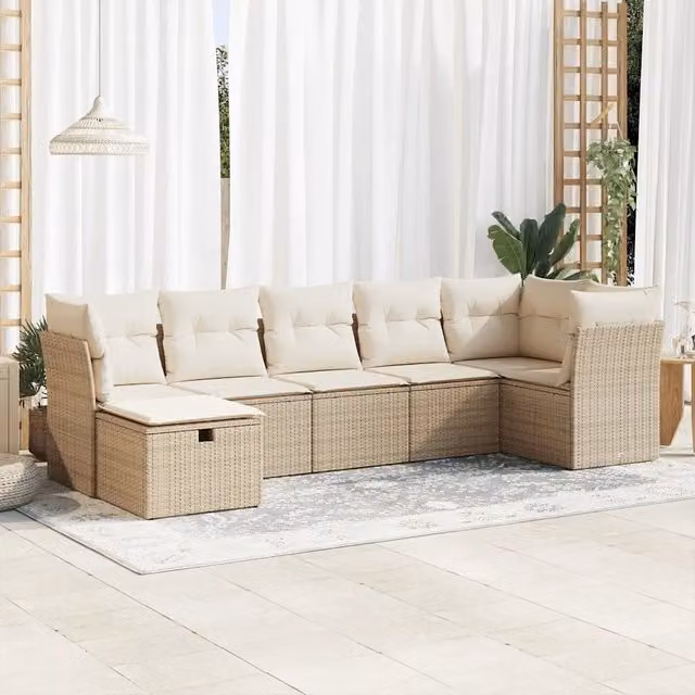 Set Divani da Giardino 7 pz con Cuscini Beige in Polyrattan 3325304