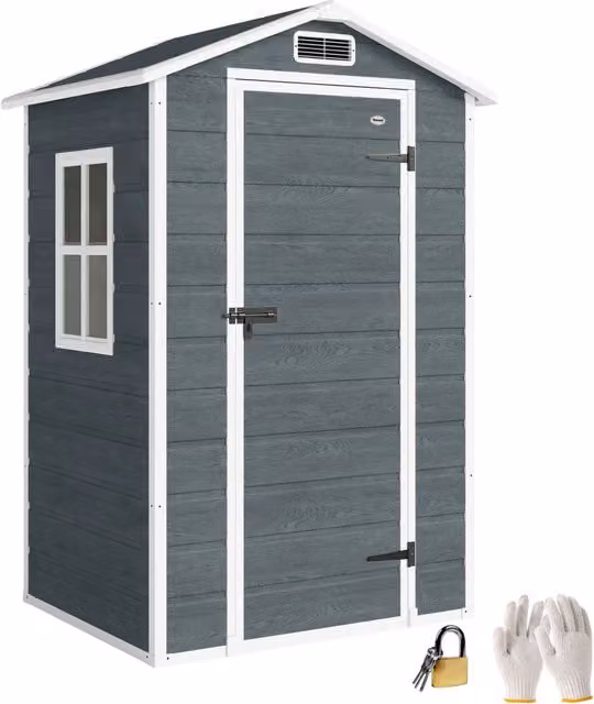 Casetta da giardino 1,1 m2 ¨C Xylo ¨C effetto legno, finestra, tetto a capanna, grigio