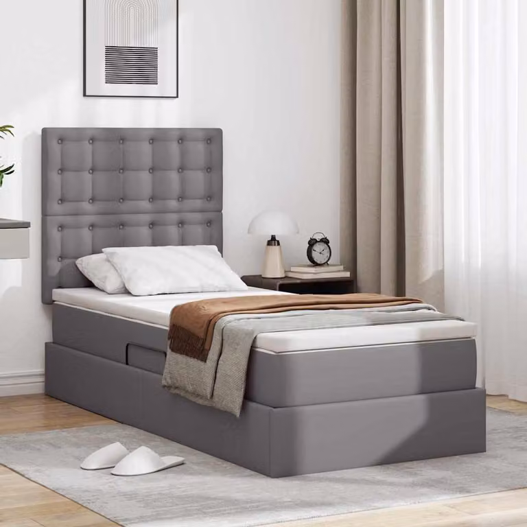 Letto con contenitore e illuminazione LED vidaXL in pelle sintetica grigia, L/P/H: 190 x 90 x 128 cm