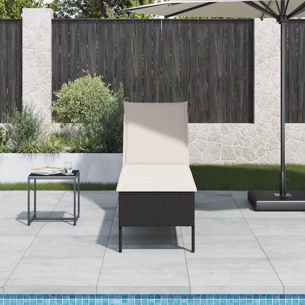 vidaXL Lettino Prendisole in Polyrattan con Cuscino Nero e Poggiatesta Regolabile L: 200 cm, P: 55 cm, H: 44 cm