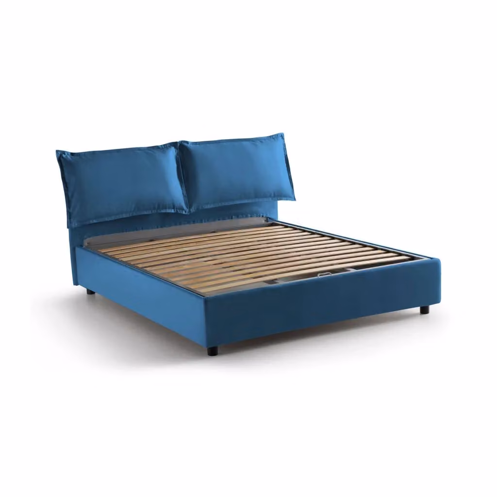 Letto matrimoniale contenitore Anjin TALAMO ITALIA con rivestimento in tessuto, Blu, L/P/H: 160 x 190 x 95 cm (per materasso) – 2