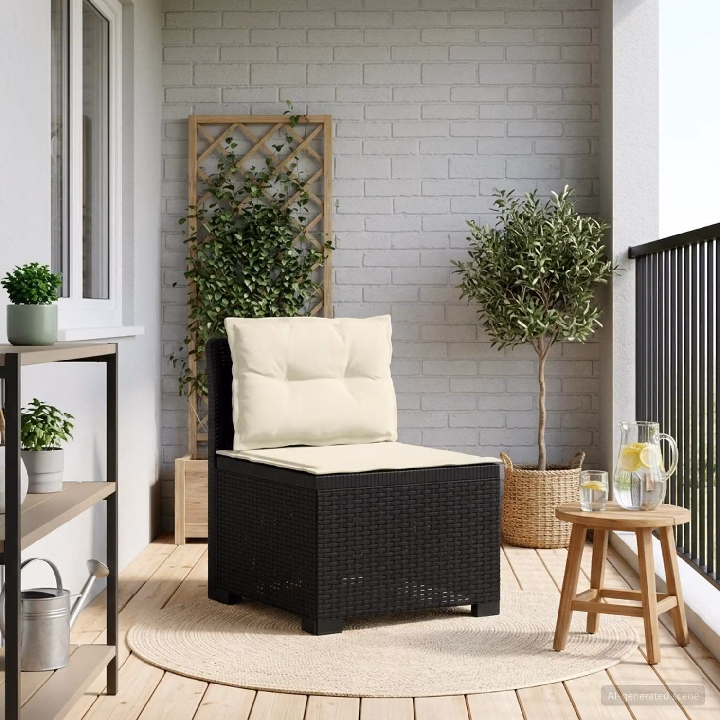 Divano da giardino a 1 posto vidaXL con cuscini in aspetto rattan color antracite e nero