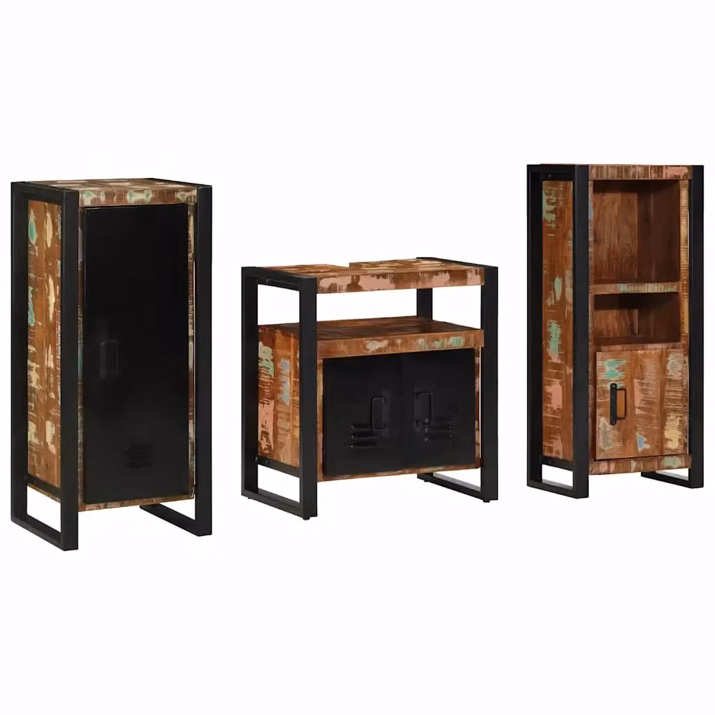 Set di mobili per il bagno moderno vidaXL in legno e metallo multicolore e nero composto da mobile lavabo, mobile laterale e pensile a parete – 2