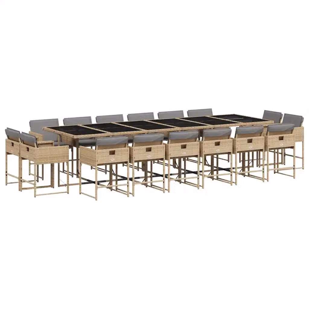 Set Pranzo da Giardino vidaXL 17 pz in Polyrattan con Cuscini Beige e Grigio e Tavolo in Vetro – 2