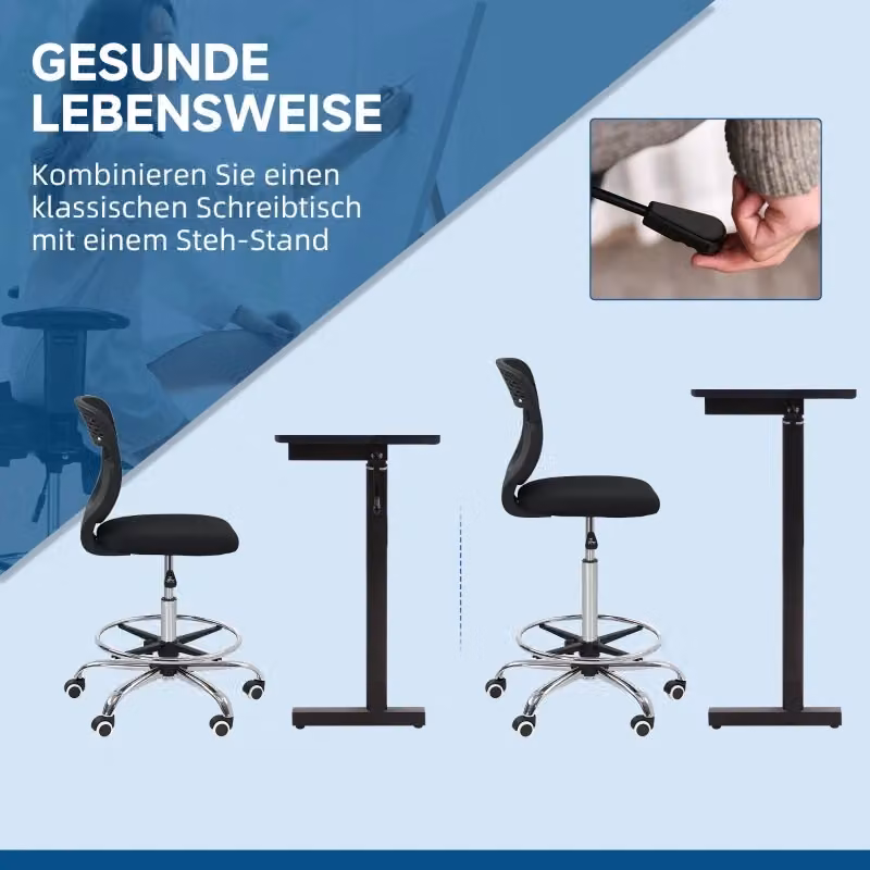 Sedia da ufficio ergonomica Chicfurn con poggiapiedi e altezza regolabile, colore nero, L/P/H: 59 x 59 x 106-126 cm – 2