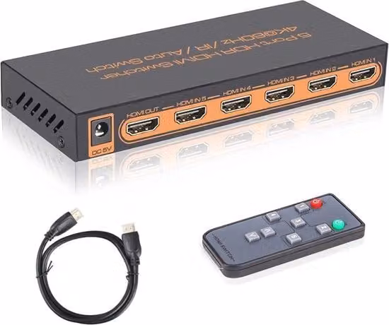 Commutatore HDMI 4K 5-in-1 con Telecomando per UHD e HDR, Colore Nero
