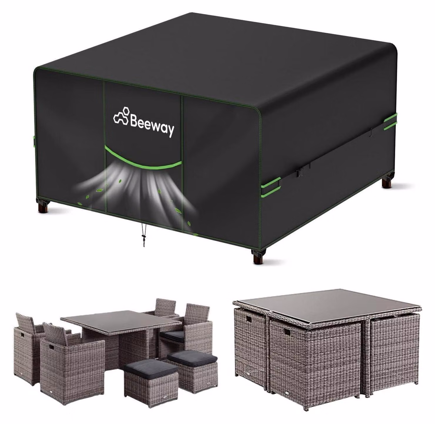 Copertura impermeabile per mobili da giardino, dimensioni 125x125x73 cm, tessuto Oxford 420D, colore nero