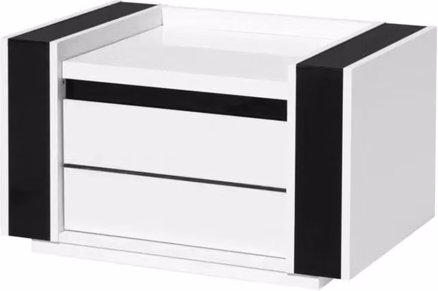 Comodino moderno Meublorama LINA con 2 cassetti Bianco e nero L/P/H: 71 x 42 x 45 cm