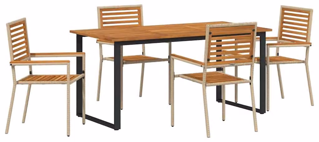 Set da Pranzo per Giardino 5 pcs Beige Legno di Acacia Massello