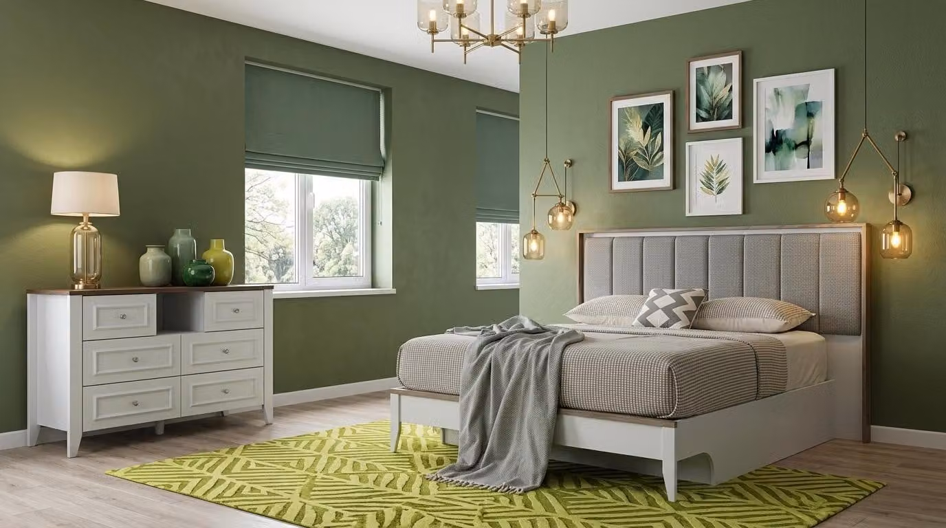 Mobili per camera da letto dal design intramontabile. Elegante letto imbottito. Set di mobili in legno, comprensivo di comodini