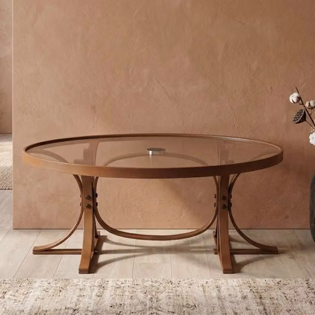 Sommo, Tavolino da Salotto Piano in Vetro Temperato, 112x78x47h cm Marrone Noce