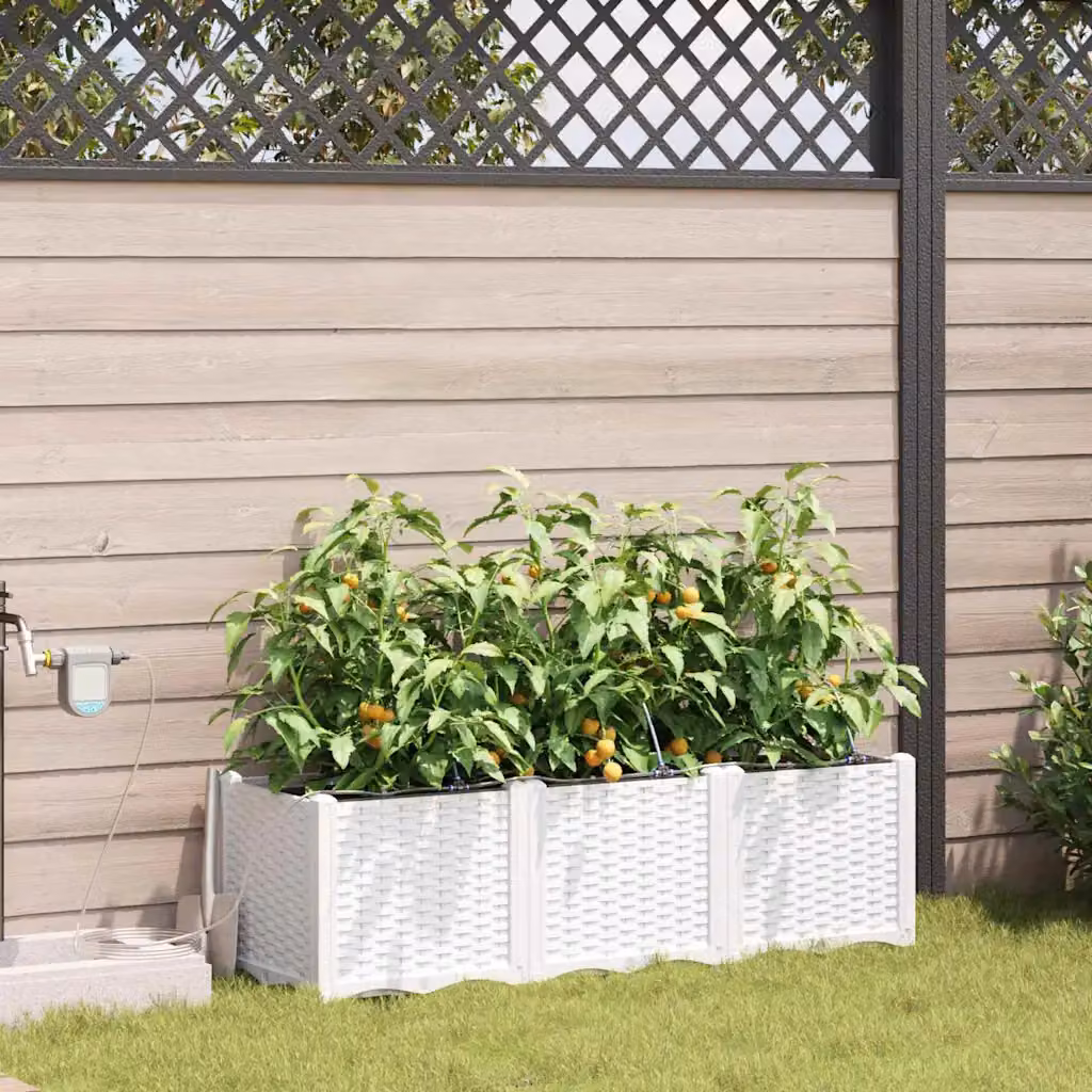 Set di 3 vasi da giardino vidaXL in plastica bianchi, L 120 cm x P 40 cm x H 37,5 cm