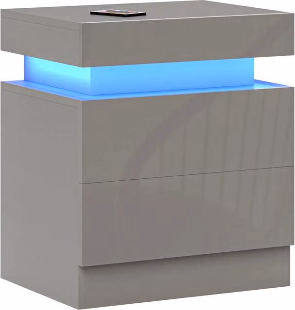 Comodino Minimal con Luci LED e 2 Cassetti Grigio L 45 cm x P 35 cm x H 52 cm