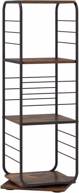 Libreria girevole a 4 ripiani con rotazione a 360 gradi in metallo e MDF, Espositore compatto salvaspazio in stile industrial per casa e ufficio, Nero e Marrone, H: 115 cm, L: 40 cm, P: 40 cm