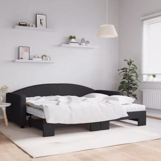 Divano Letto Estraibile vidaXL Nero in Tessuto con Cassetto per Soggiorno e Camera da Letto L/P/H: 223 x 90 x 75 cm