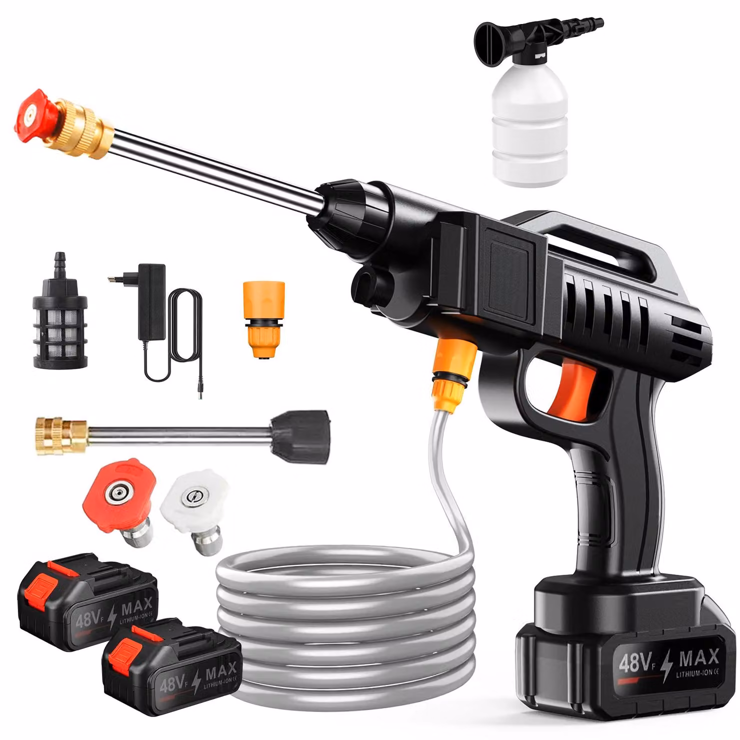 Idropulitrice senza fili ad alta pressione - Pistola a getto d'acqua da 1500W - Batteria da 18V - Include 2 batterie da 12000mAh - Ideale per la pulizia di auto, casa e giardino