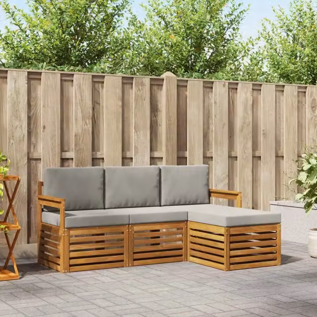 Set di divani da esterno 4 pz Grigio Naturale e Chiaro 3374596