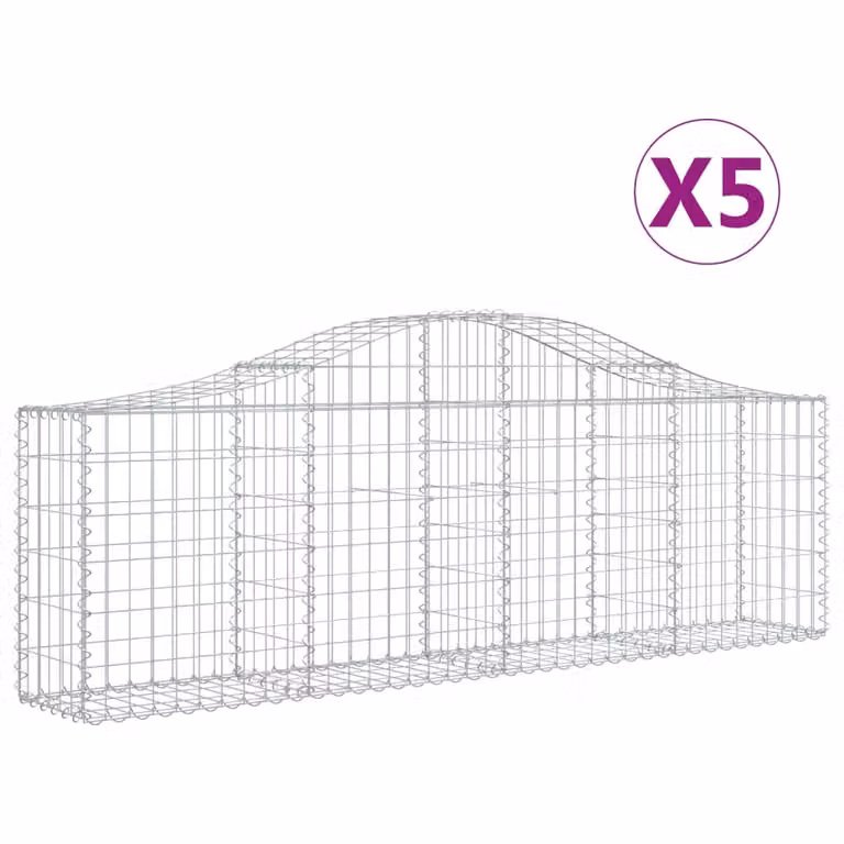 Cesti Gabbioni ad Arco 5 pz 200x30x60/80 cm Ferro Zincato