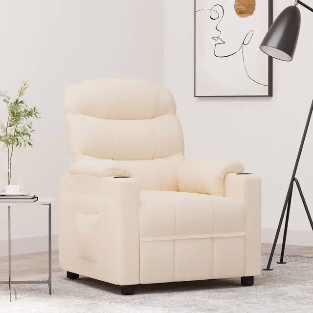 Poltrona Reclinabile Relax vidaXL in Tessuto Beige con Braccioli e Struttura in Legno e Metallo