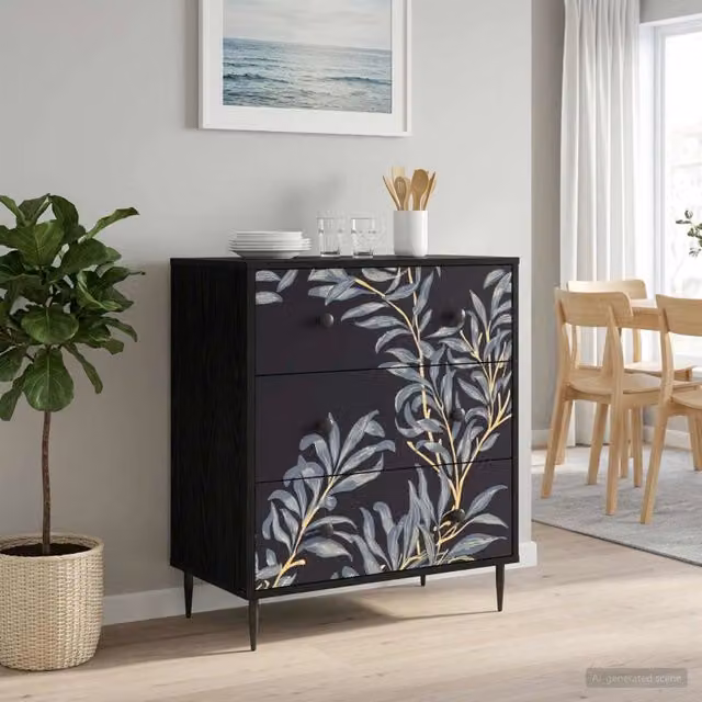 Cassettiera DOKKUM vidaXL con stampa floreale blu, L: 66 cm, P: 36,5 cm, H: 76 cm