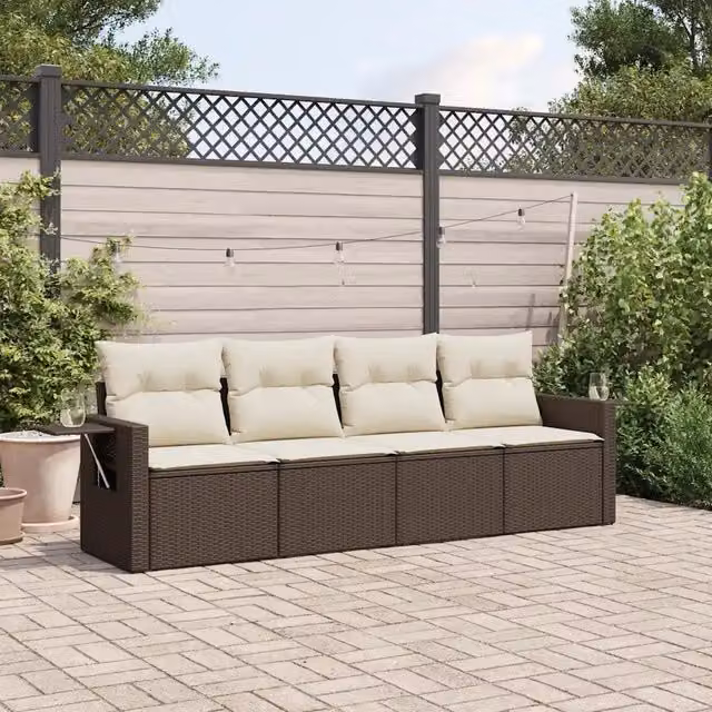 Set Divano da Giardino 4 pz con Cuscini-Sofa da Giardino-Divanetto da esterno Marrone in Polyrattan 863284