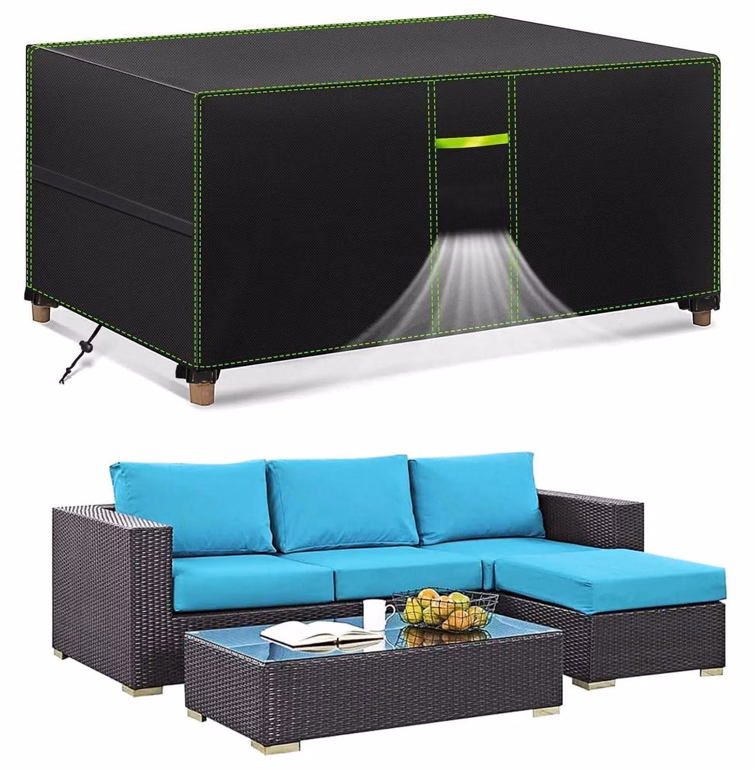 Copertura impermeabile per mobili da giardino, 420D, resistente alle intemperie invernali, dimensioni 190x140x90 cm, colore nero