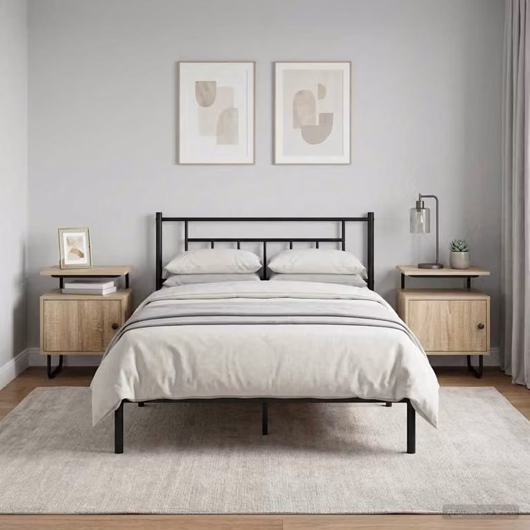 Set di 2 Armadi da Notte vidaXL in Legno Ingegnerizzato e Metallo, Colore Marrone Rovere Sonoma