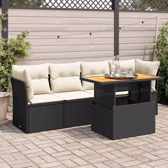 Set Divani da Giardino 5 pz con Cuscini in Polyrattan Nero 3326877