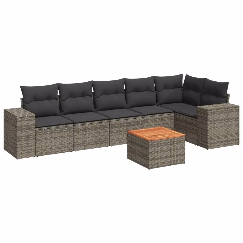 vidaXL Set Divani da Giardino 7 pz in Polyrattan Grigio con Cuscini e Tavolino – 2