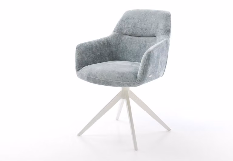 DELIFE Sedia girevole Pejo-Flex Chenille Blu pastello Base a croce larga Bianca Girevole a 360° Funzione oscillante Materasso a molle insacchettate