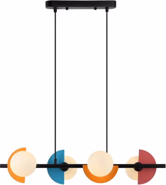 Lampada a sospensione Italux Nauti multicolor con 4 luci G9 in vetro opale e metallo nero