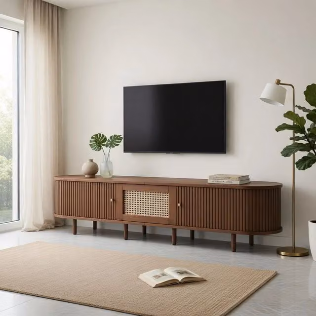 Cassettiera per TV moderna KOMHTOM in MDF color noce scuro, L: 180 cm, P: 40 cm, H: 40 cm