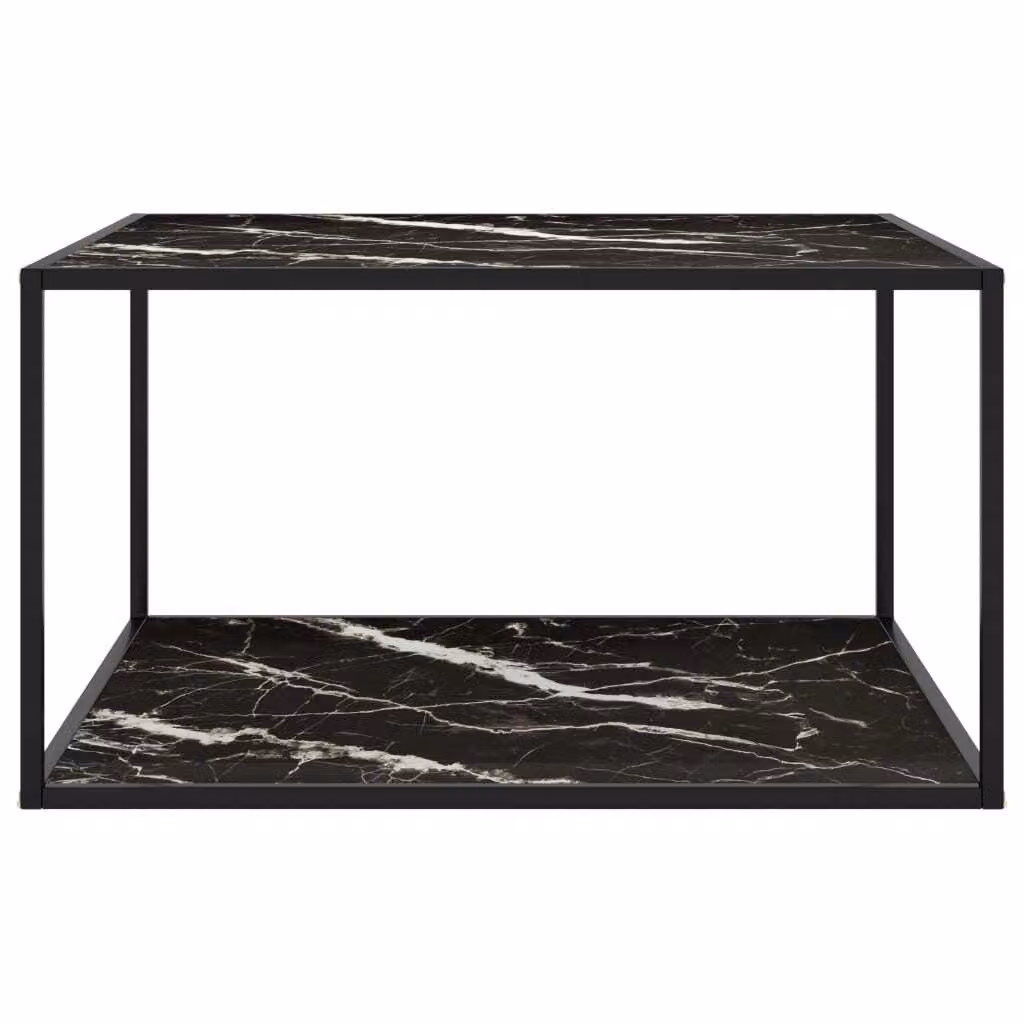 Tavolino da Salotto Nero con Vetro Marmo Nero 90x90x50 cm
