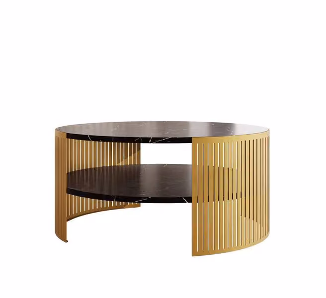 MIRJAN24 Tavolino Fikoli Gold, tavolino da salotto, gambe e fianchi in acciaio (colore: oro / nero Pietra Grigia)