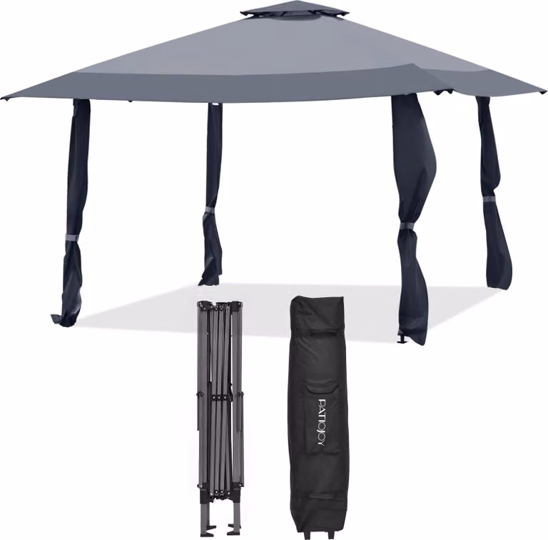 Gazebo COSTWAY 4x4m, gazebo pieghevole pop up con doppio tetto, borsa per il trasporto e ruote, gazebo da giardino per feste impermeabile, stabile, protezione UV 50+ grigio