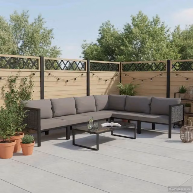 Set Divani da Giardino 7 pz con Cuscini in Polyrattan Antracite 49401