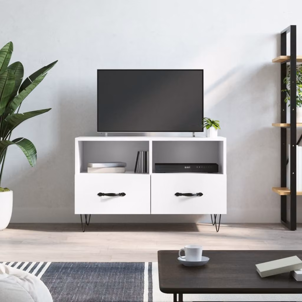 vidaXL Mobile Porta TV Bianco in Legno e Metallo L: 80 cm, P: 36 cm, H: 50 cm