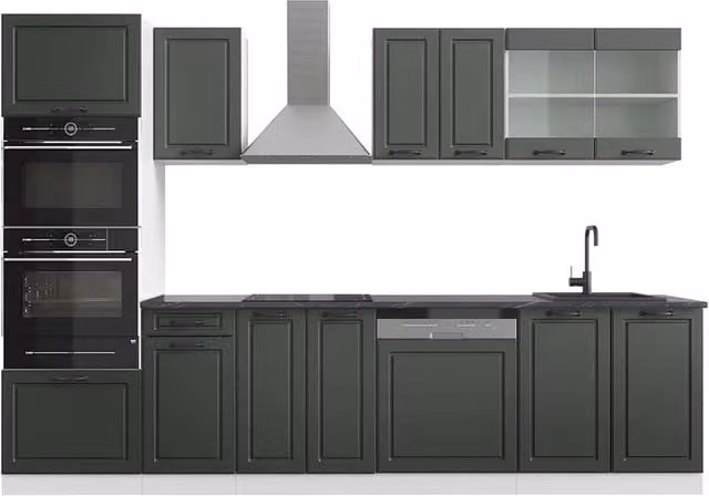 Cucina componibile Vicco R-Line Antracite e Bianco con armadio alto, larghezza: 300 cm