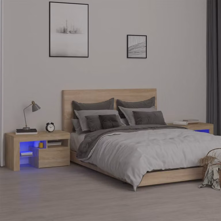 Set di 2 comodini vidaXL con luci a LED in Rovere Sonoma, L 70 cm x P 36,5 cm x H 40 cm