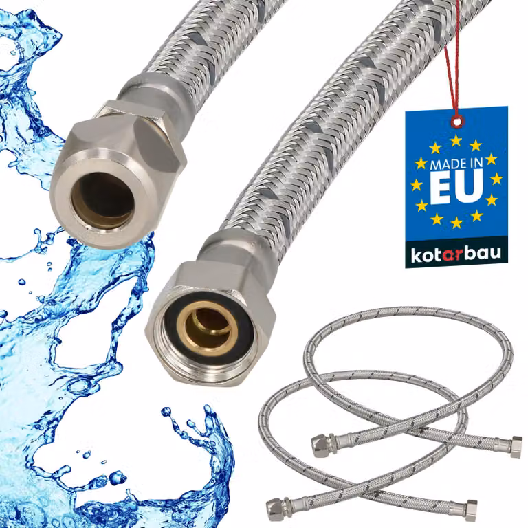 KOTARBAU® 2 Pezzi Tubo Flessibile per Rubinetto 3/8“ x 3/8“ Tubo di Raccordo 100cm Dado Girevole x Raccordo a Pressare Acciaio Inox